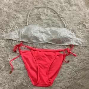 White & pink two piece swim set. Size small.